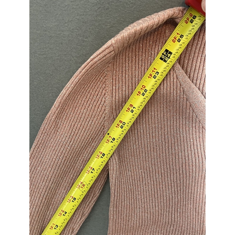 White House Black Market WHBM M Rose Gold Shimmer Ribbed Knit Henley Top Blouse - Picture 3 of 6